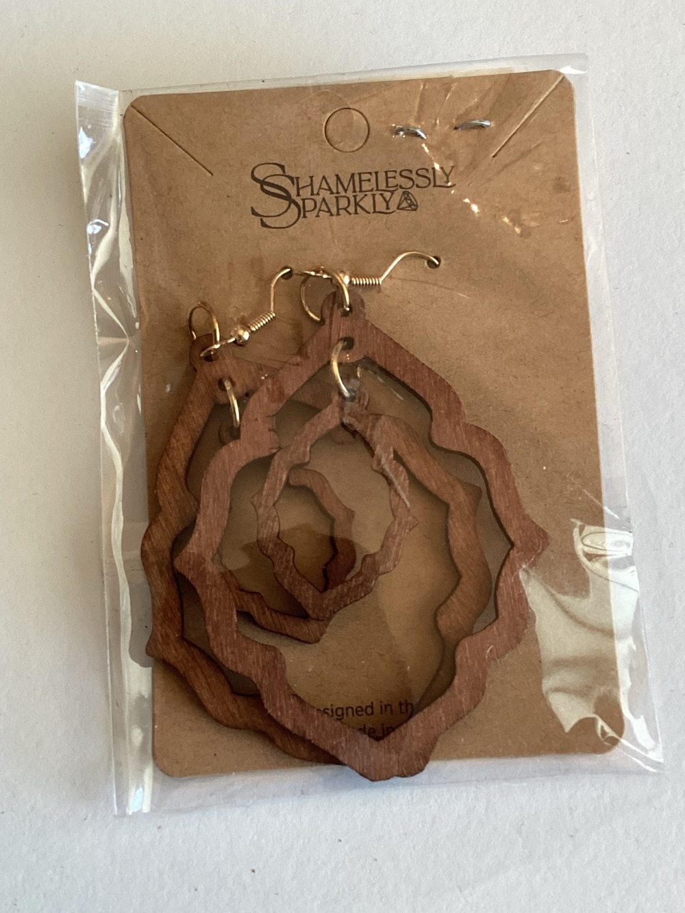 Brown Wooden Layered‎ Teardrop Earrings